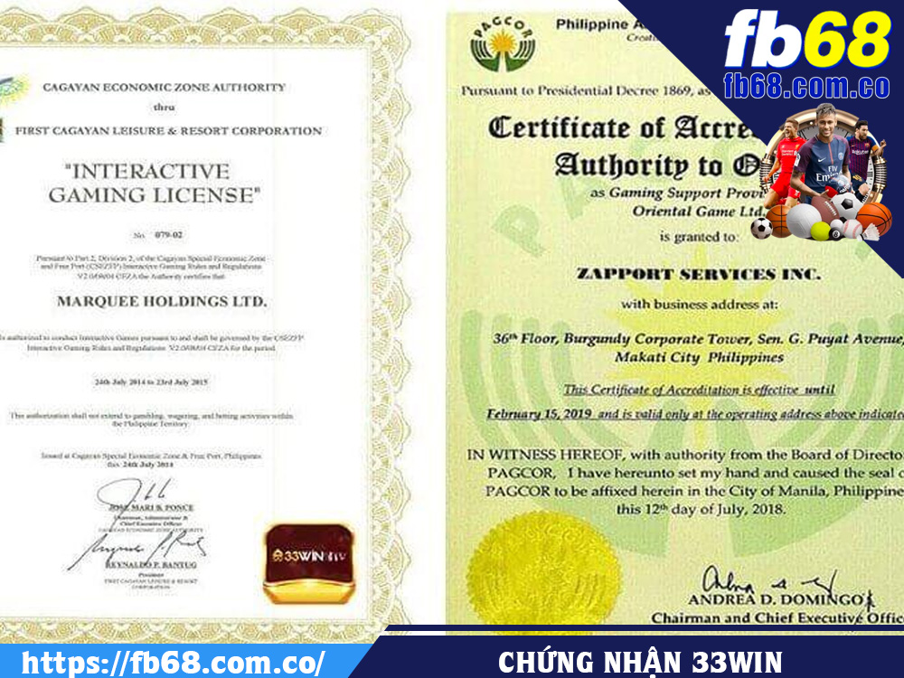 Độ Hài Lòng Trải Nghiệm Tại 33WIN Và FB68: Nền Tảng Nào Đáng Chọn Hơn? 3 Chứng nhận của nhà cái 33WIN